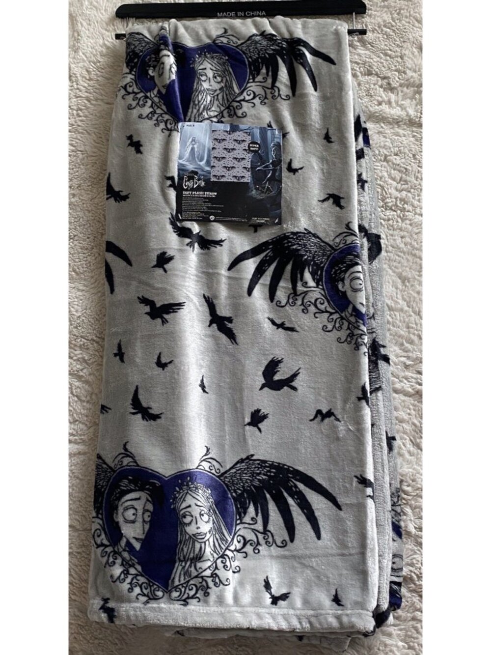 TIM BURTONS CORPSE BRIDE & Victor SOFT PLUSH THROW 50” X 70” Halloween Grey NEW